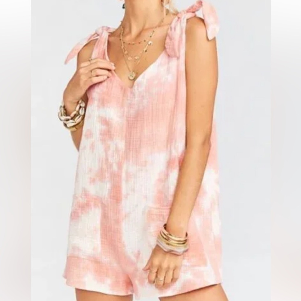 Show Me Your MuMu Romper Pink Tie-Dye V-Neck Size XS Simple Feminine Wearable